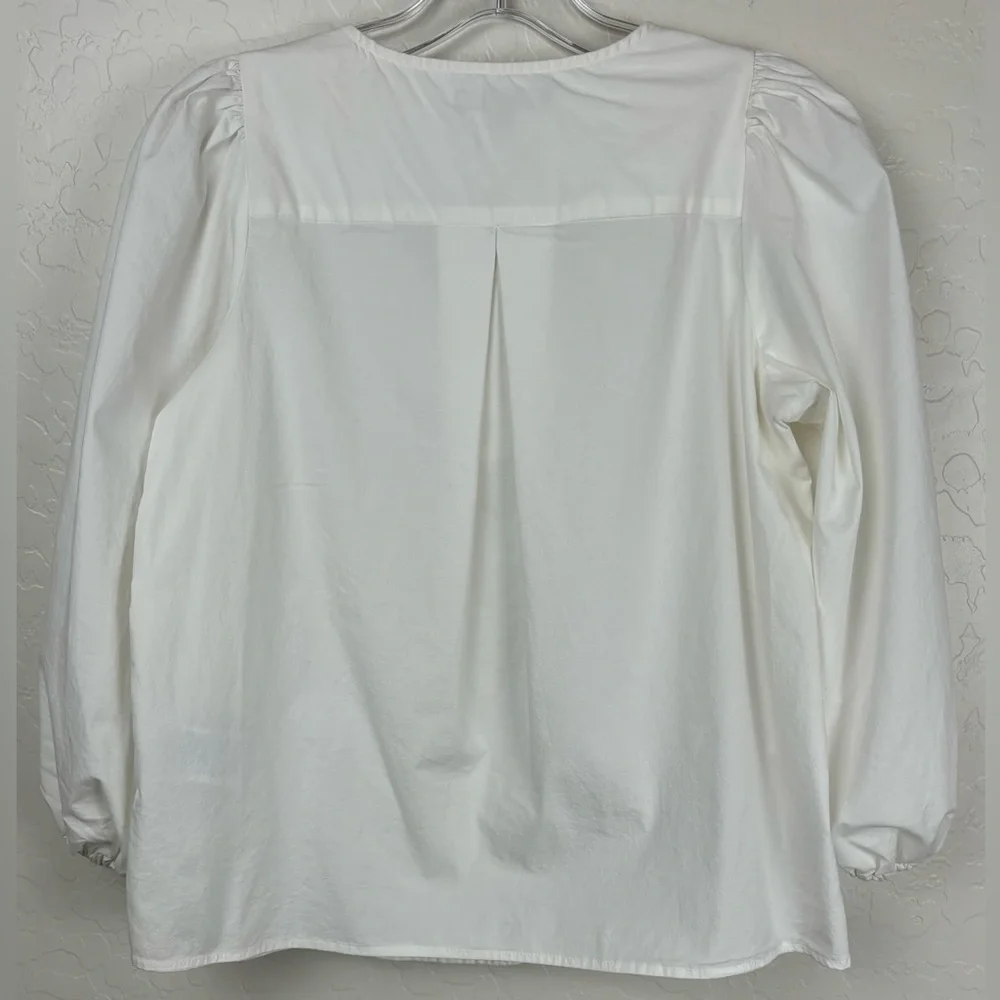 Banana Republic White 3/4 Puff Sleeve Split Neck Blouse Top XS 0741
